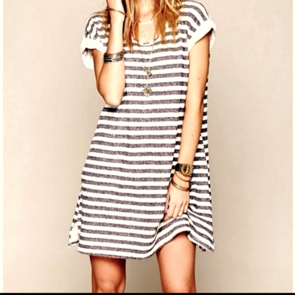 Free People Striped Mini Dress in White and Navy